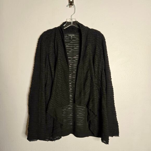 Eileen Fisher Silk Chiffon Drape Open Front Jacket Black Size L Sheer Coverup - Picture 1 of 13